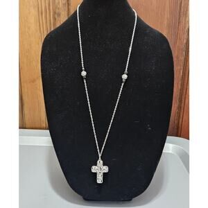 Kim Rogers Silver-Tone Filigree Cross Pendant Necklace w/ Faceted Bead Accent